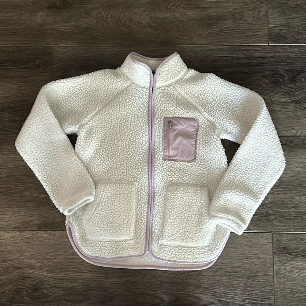 Old Navy Cream Sherpa Jacket with Pink Accents